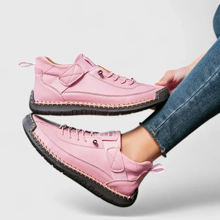 Women's Suede Lace-Up Velcro-Strap Low-Top Comfort Sneakers - Pink