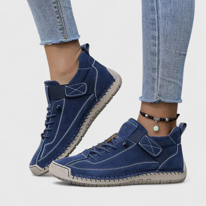 Women's Suede Lace-Up Velcro-Strap Low-Top Comfort Sneakers - Blue