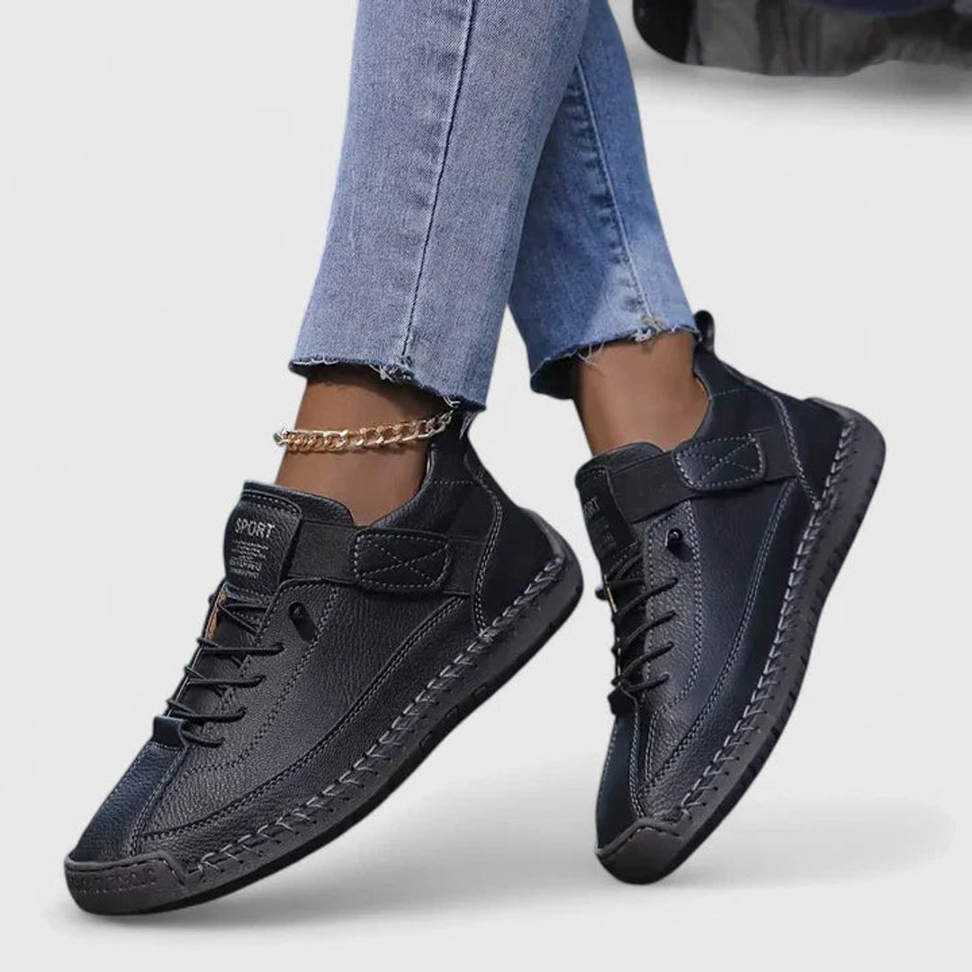 Women's Suede Lace-Up Velcro-Strap Low-Top Comfort Sneakers - Black