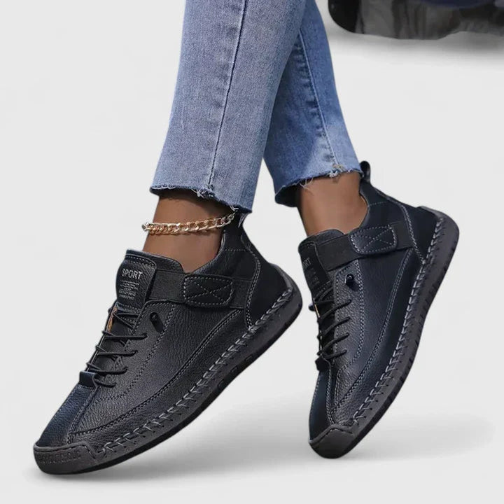 Women's Suede Lace-Up Velcro-Strap Low-Top Comfort Sneakers - Black
