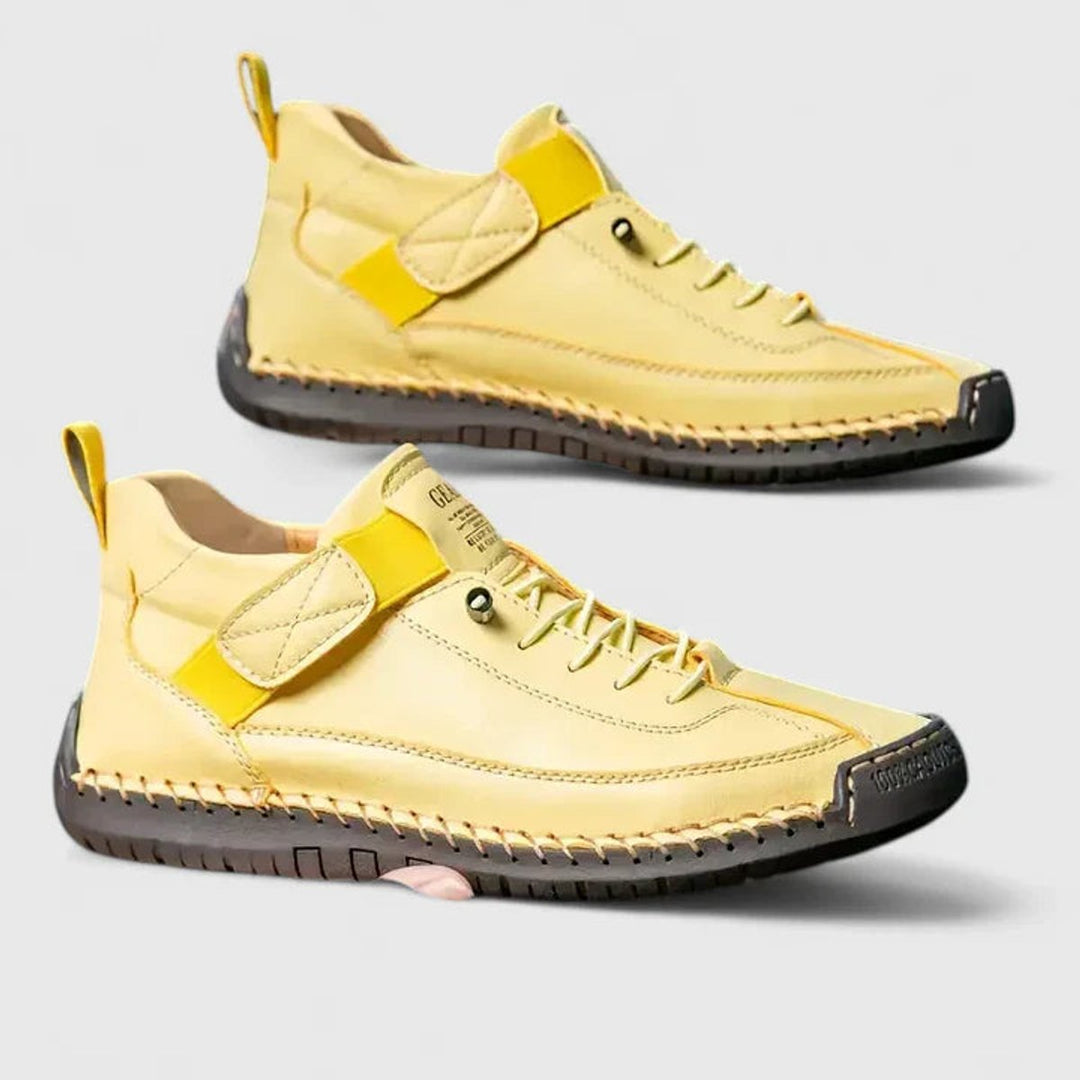 Women's Suede Lace-Up Velcro-Strap Low-Top Comfort Sneakers - Yellow