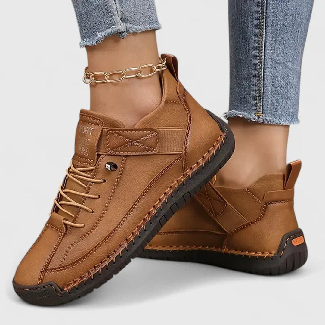 Women's Suede Lace-Up Velcro-Strap Low-Top Comfort Sneakers - Brown