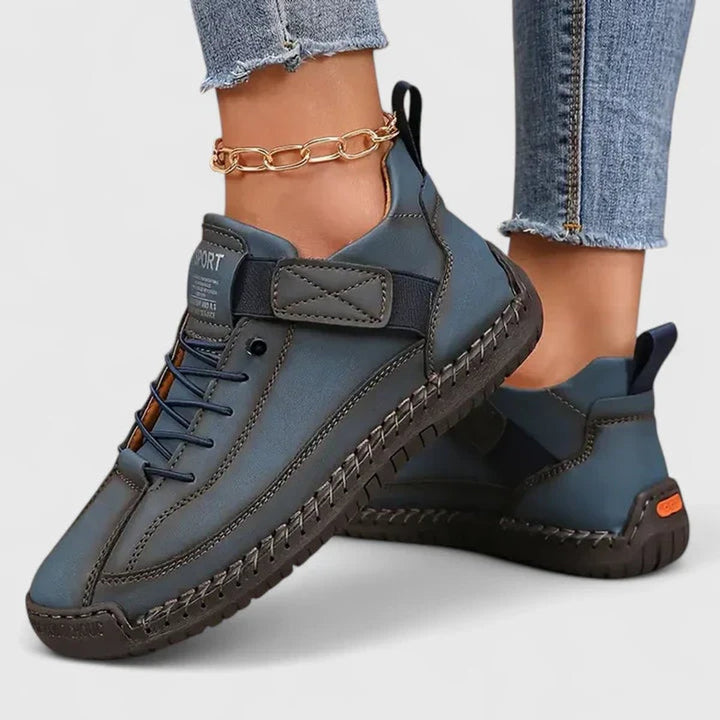 Women's Suede Lace-Up Velcro-Strap Low-Top Comfort Sneakers - Dark Blue