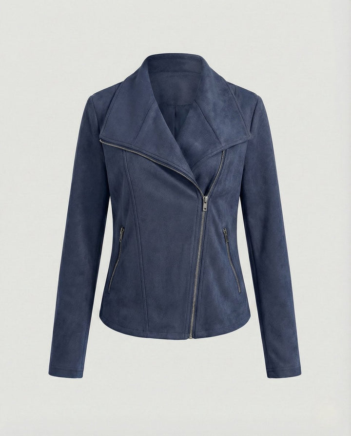 Women's Suede-Look Asymmetric-Zip Biker Leather Jacket