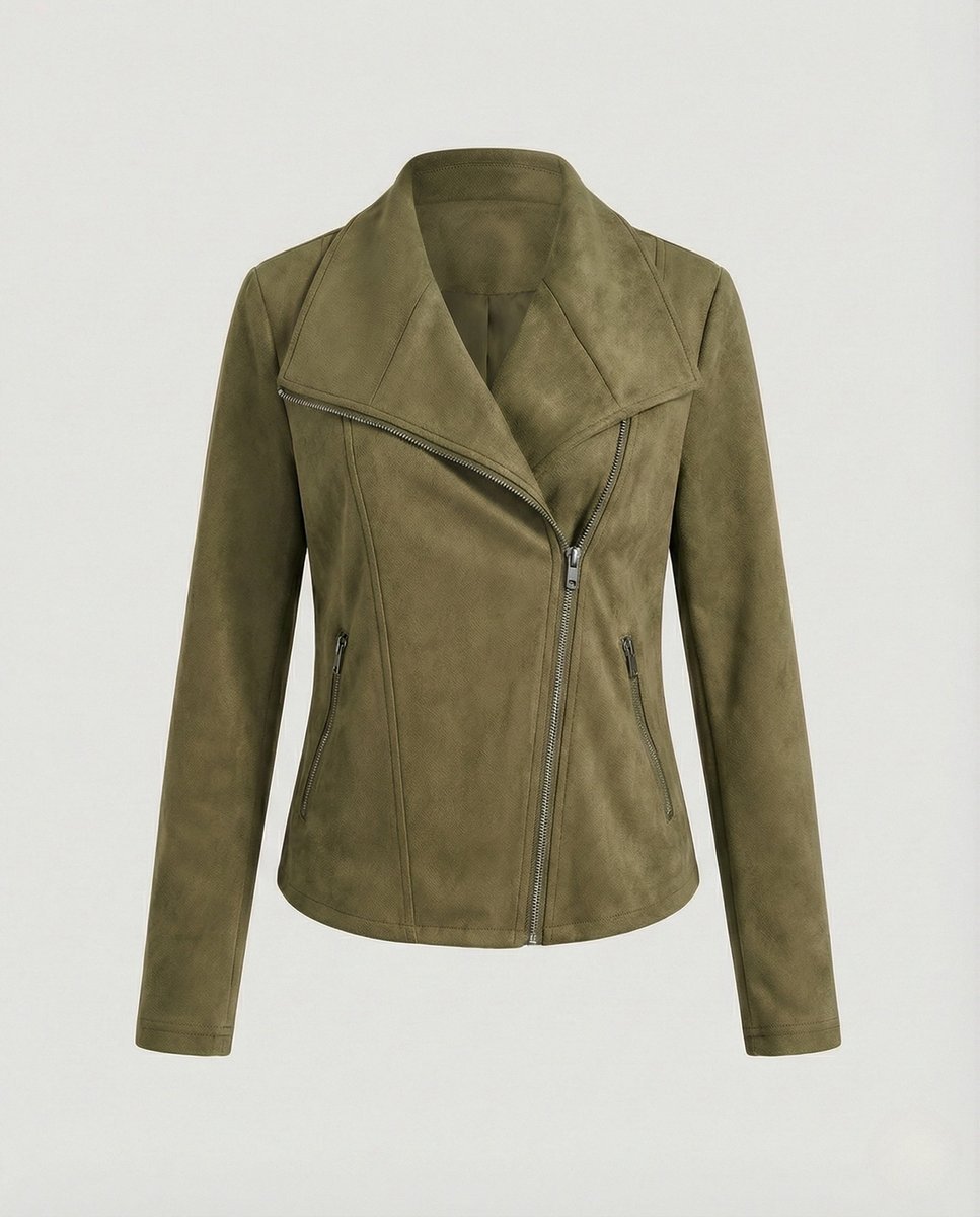 Women's Suede-Look Asymmetric-Zip Biker Leather Jacket