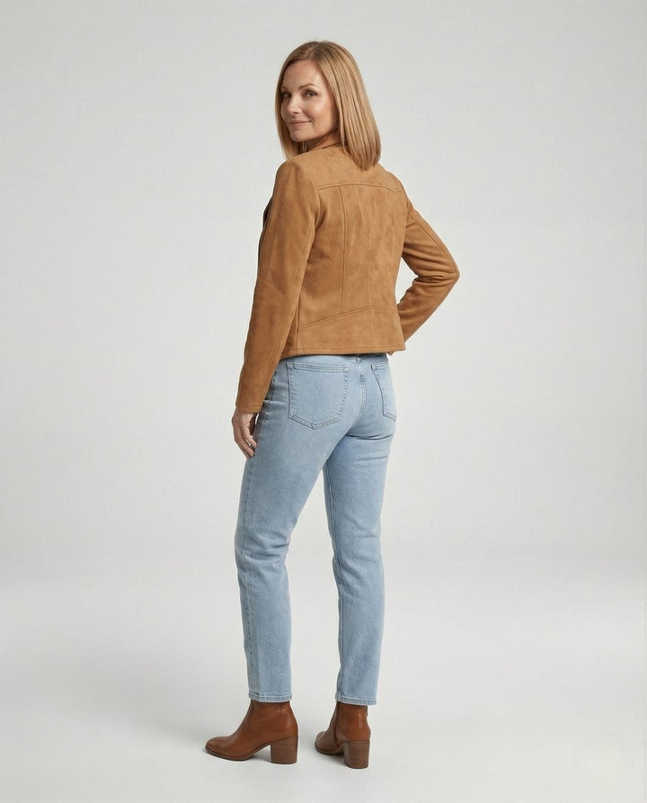 Women's Suede-Look Asymmetric-Zip Biker Leather Jacket