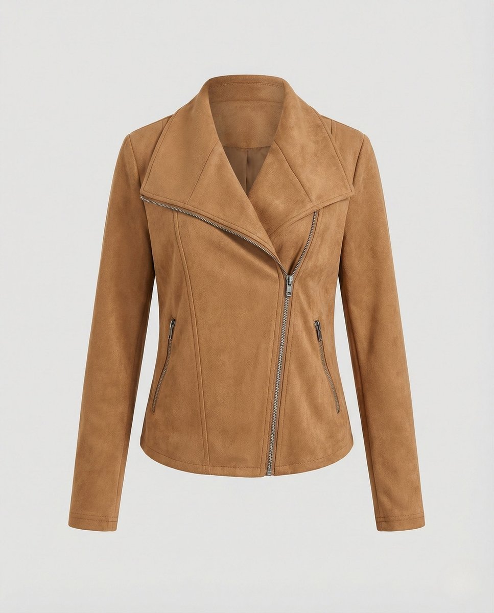 Women's Suede-Look Asymmetric-Zip Biker Leather Jacket