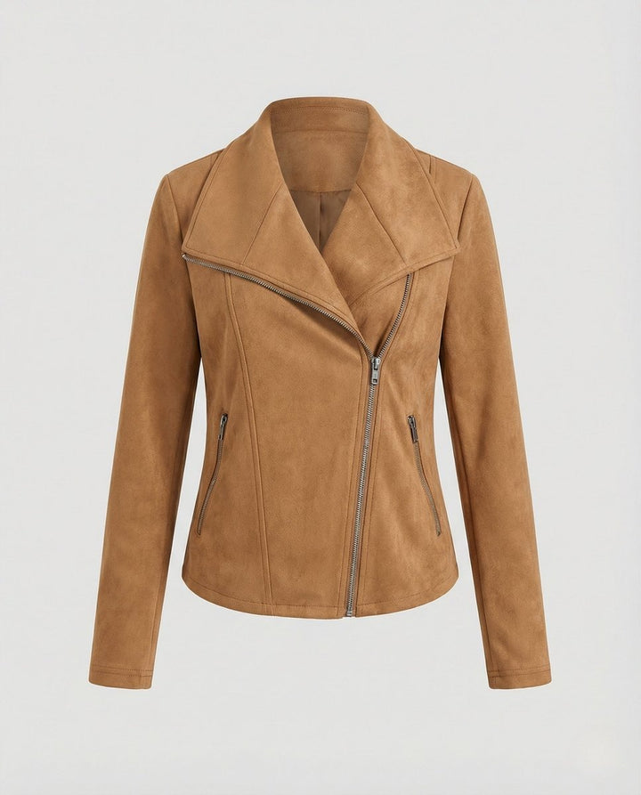 Women's Suede-Look Asymmetric-Zip Biker Leather Jacket