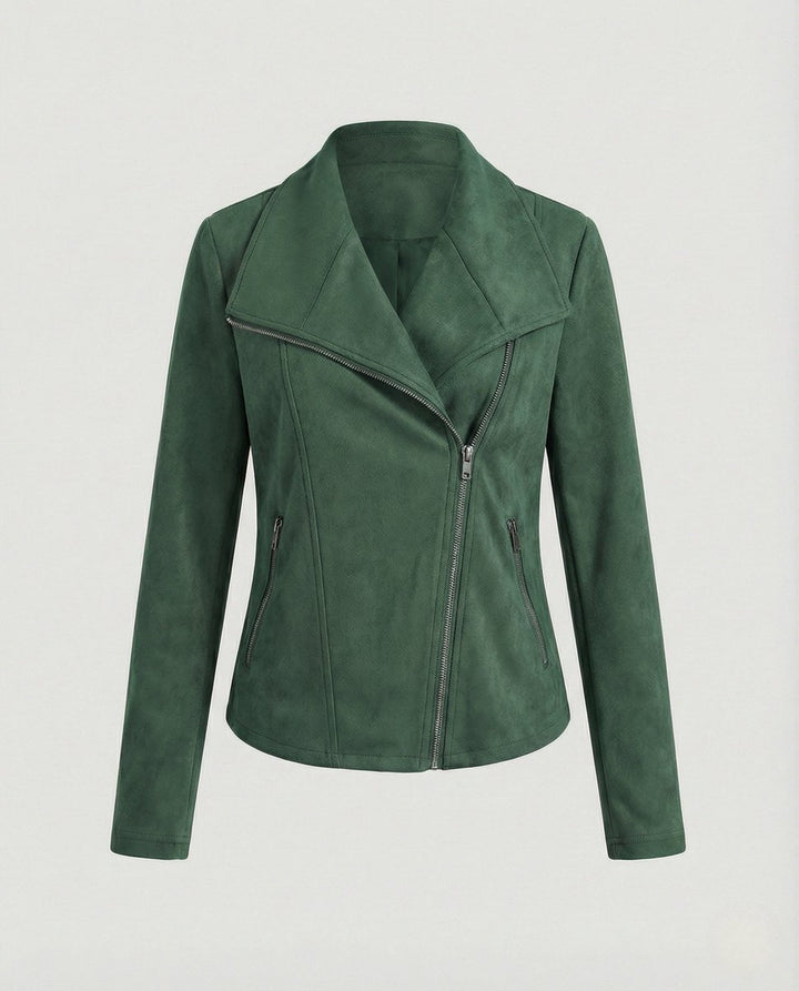 Women's Suede-Look Asymmetric-Zip Biker Leather Jacket