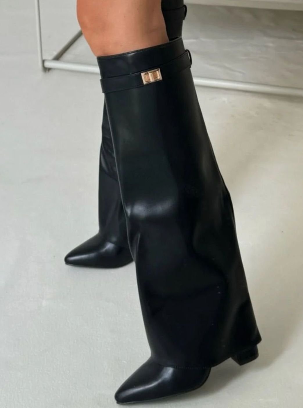 Women's Suede Pointed-Toe Buckle Thigh-High Boots
