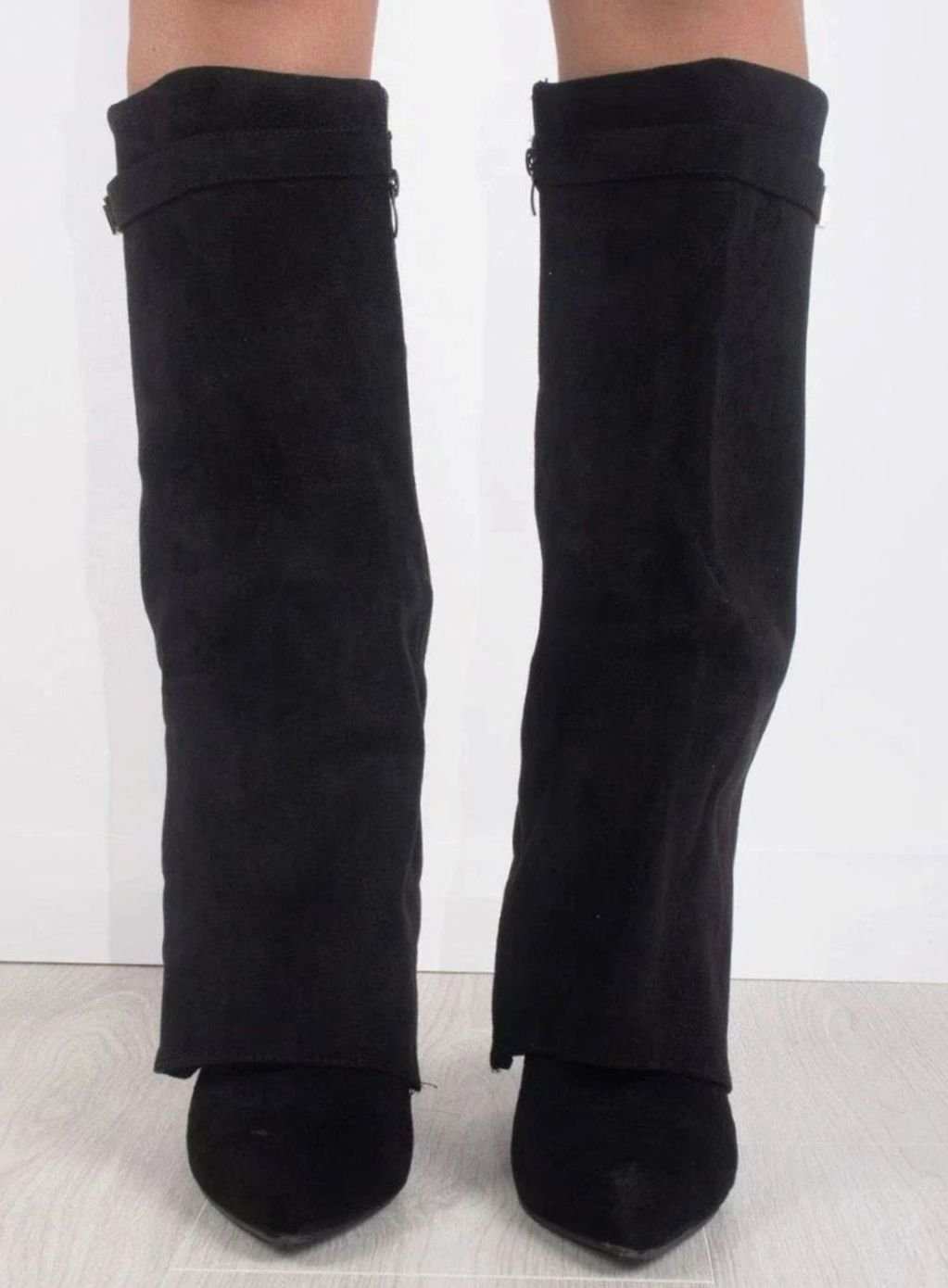 Women's Suede Pointed-Toe Buckle Thigh-High Boots