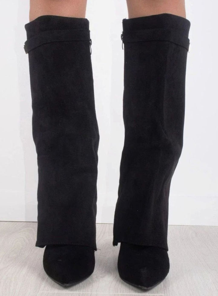 Women's Suede Pointed-Toe Buckle Thigh-High Boots