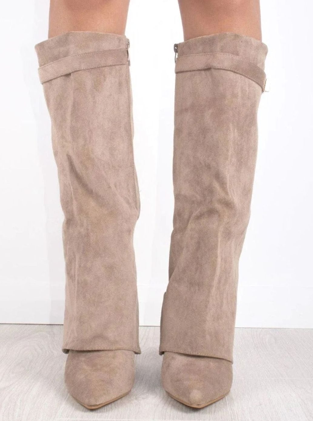 Women's Suede Pointed-Toe Buckle Thigh-High Boots