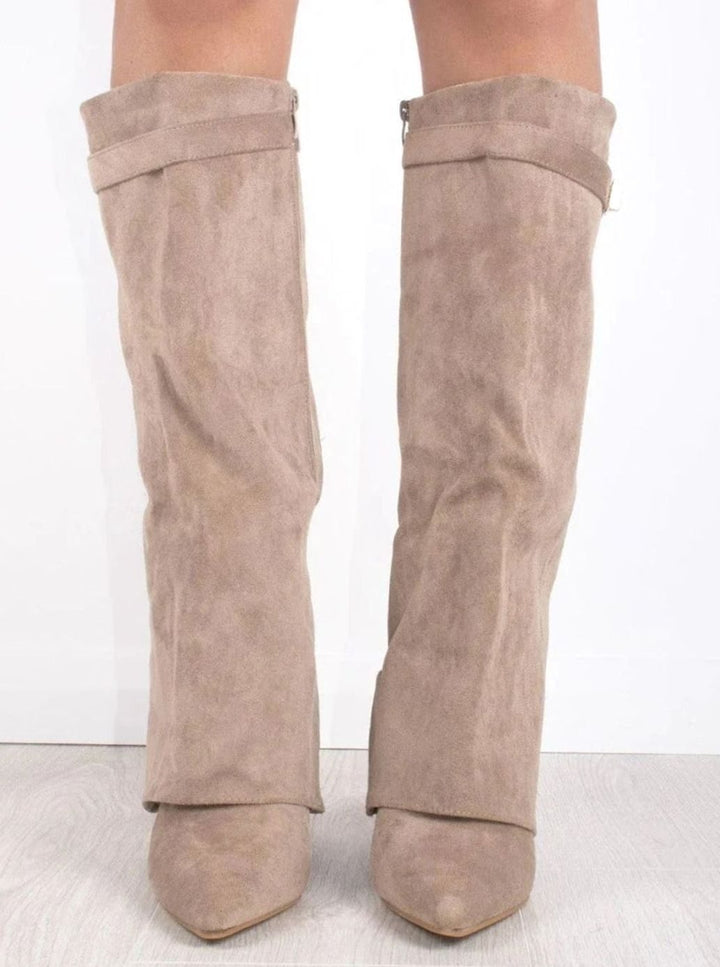 Women's Suede Pointed-Toe Buckle Thigh-High Boots