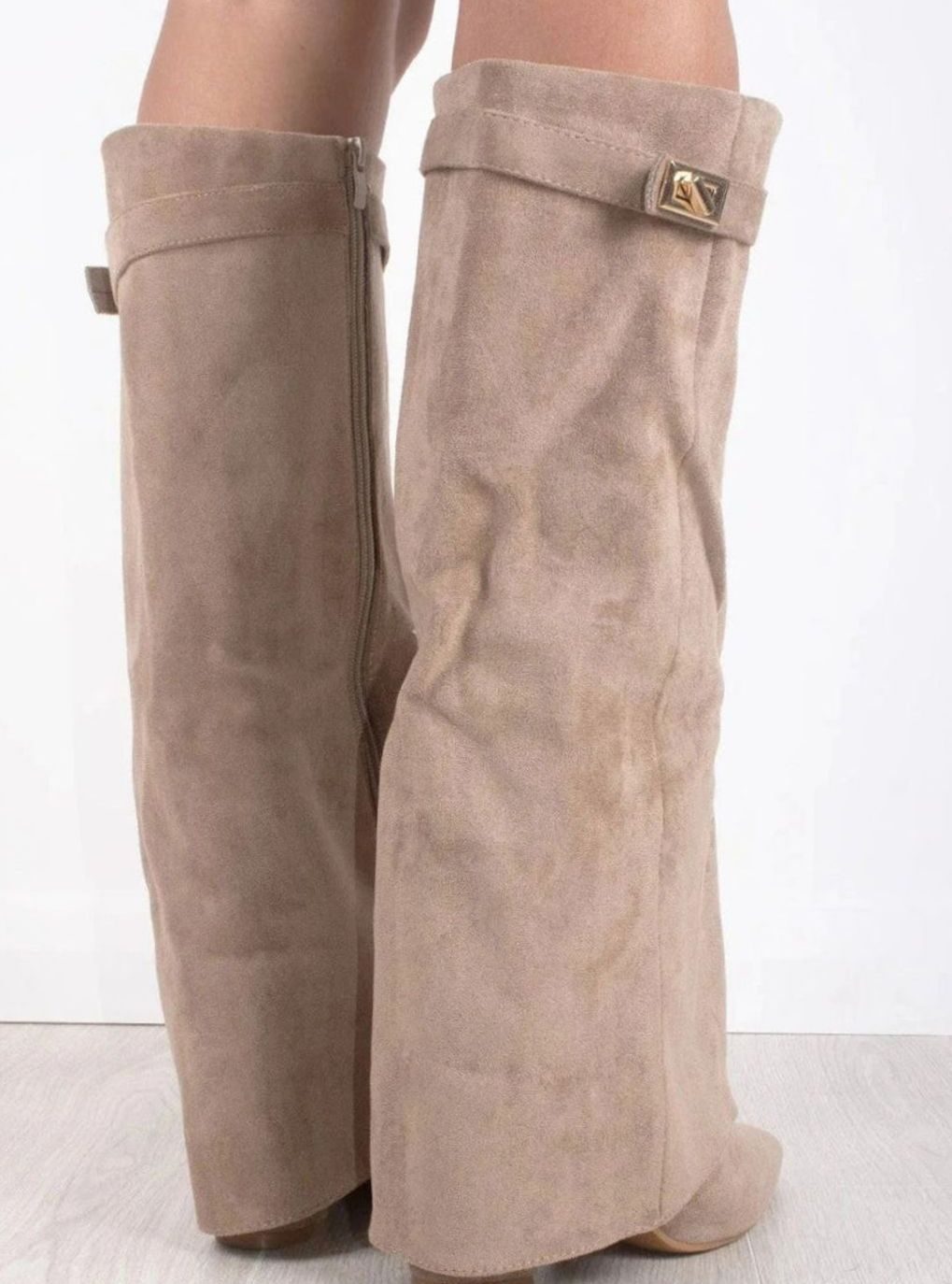 Women's Suede Pointed-Toe Buckle Thigh-High Boots