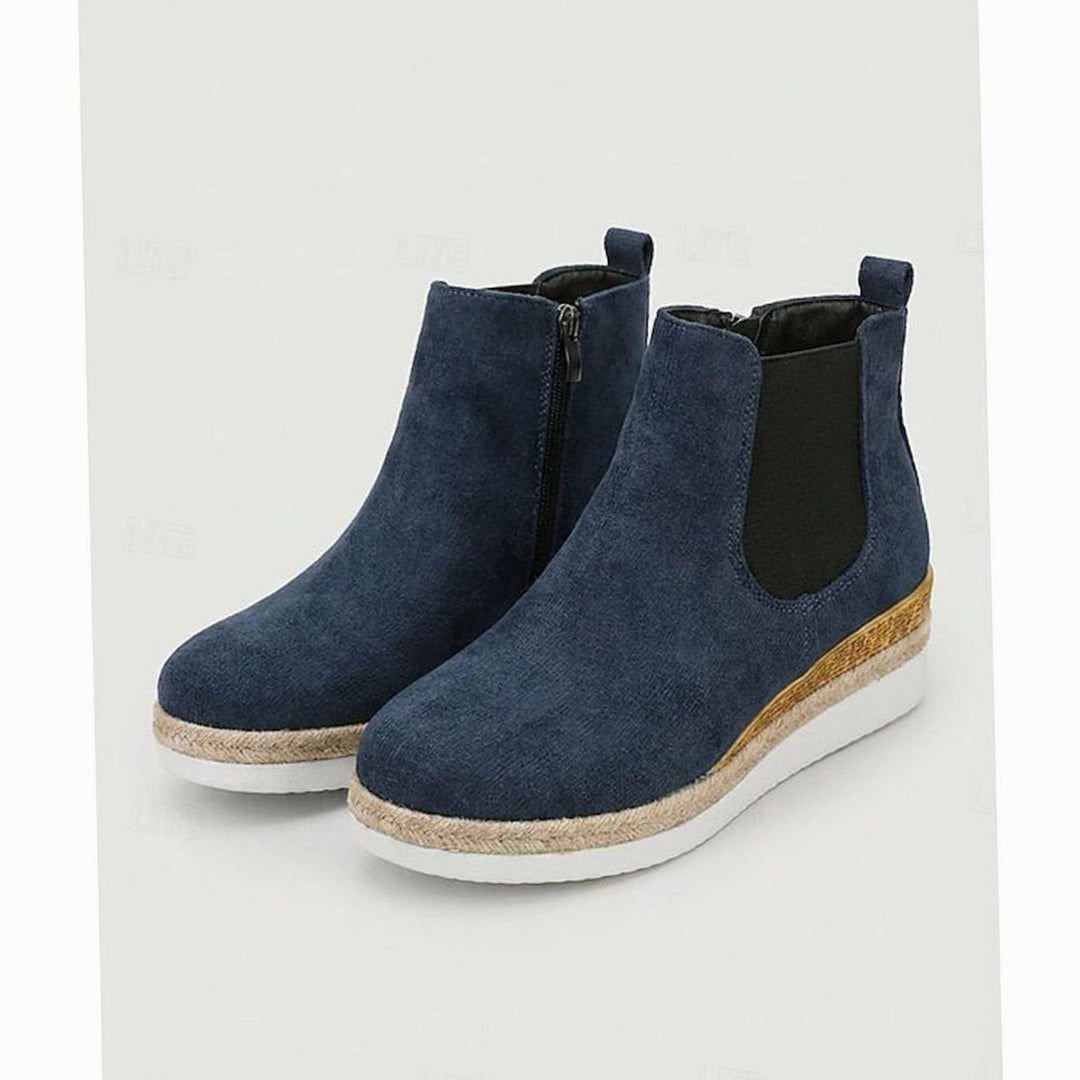 Women's Suede Wedge Ankle Boots Zipper Side-Panel Booties - Blue