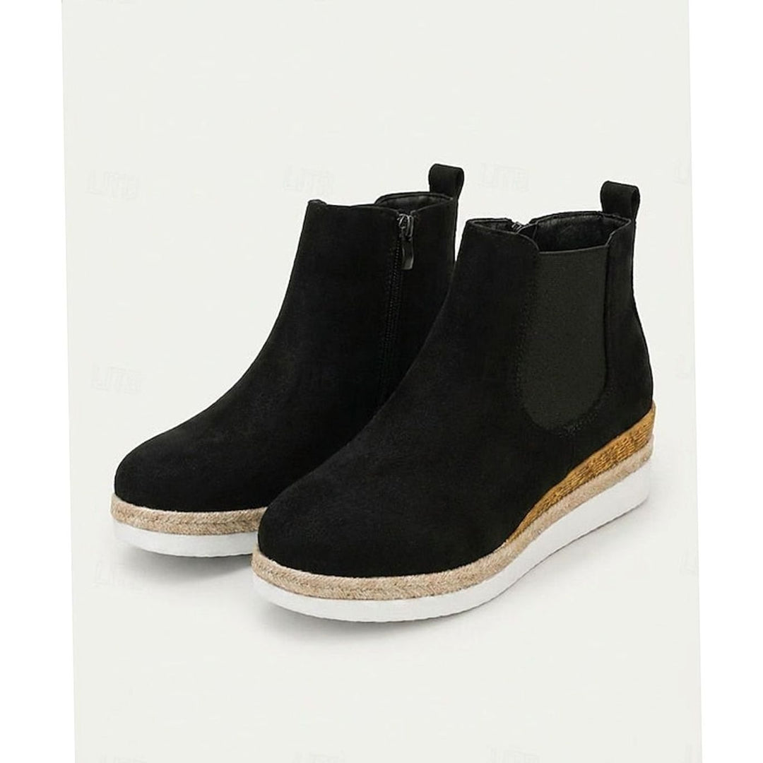 Women's Suede Wedge Ankle Boots Zipper Side-Panel Booties - Black