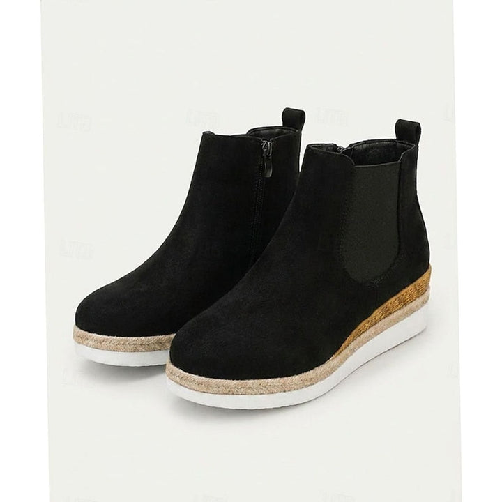 Women's Suede Wedge Ankle Boots Zipper Side-Panel Booties - Black