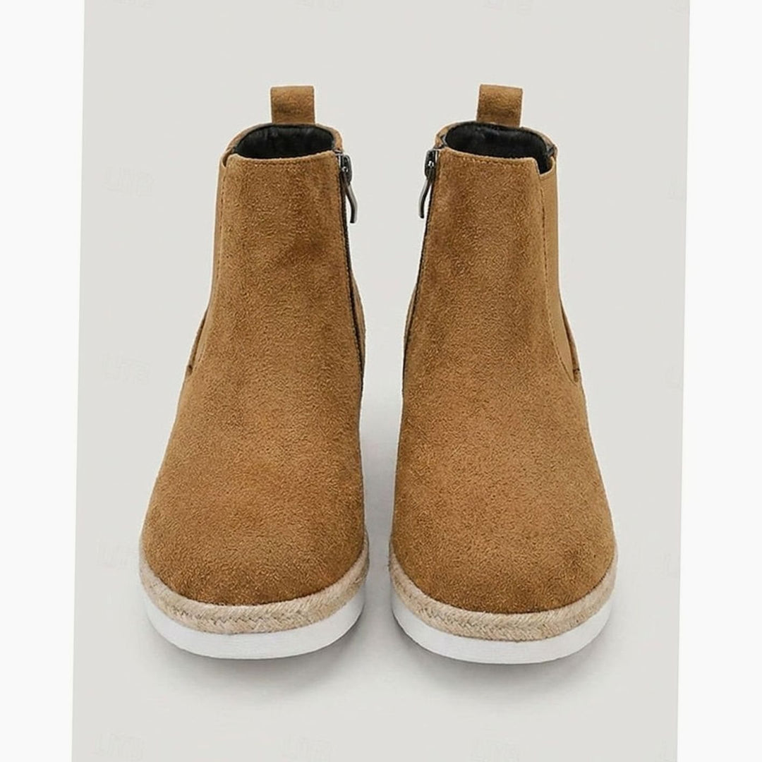 Women's Suede Wedge Ankle Boots Zipper Side-Panel Booties