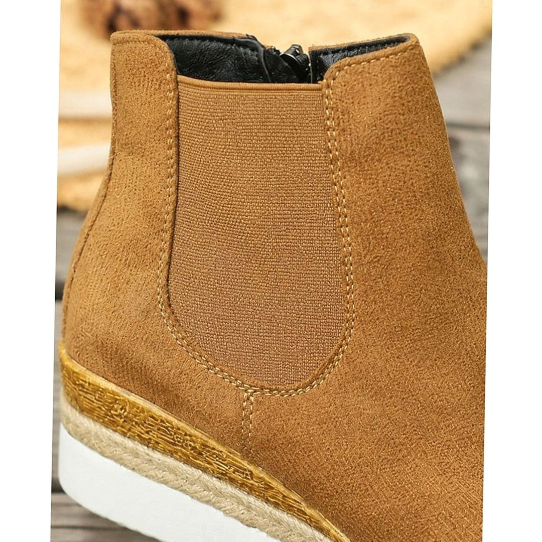 Women's Suede Wedge Ankle Boots Zipper Side-Panel Booties