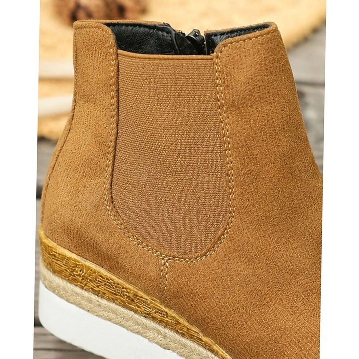 Women's Suede Wedge Ankle Boots Zipper Side-Panel Booties