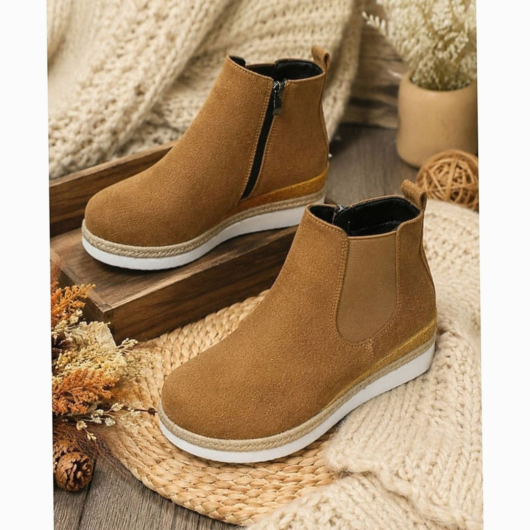 Women's Suede Wedge Ankle Boots Zipper Side-Panel Booties