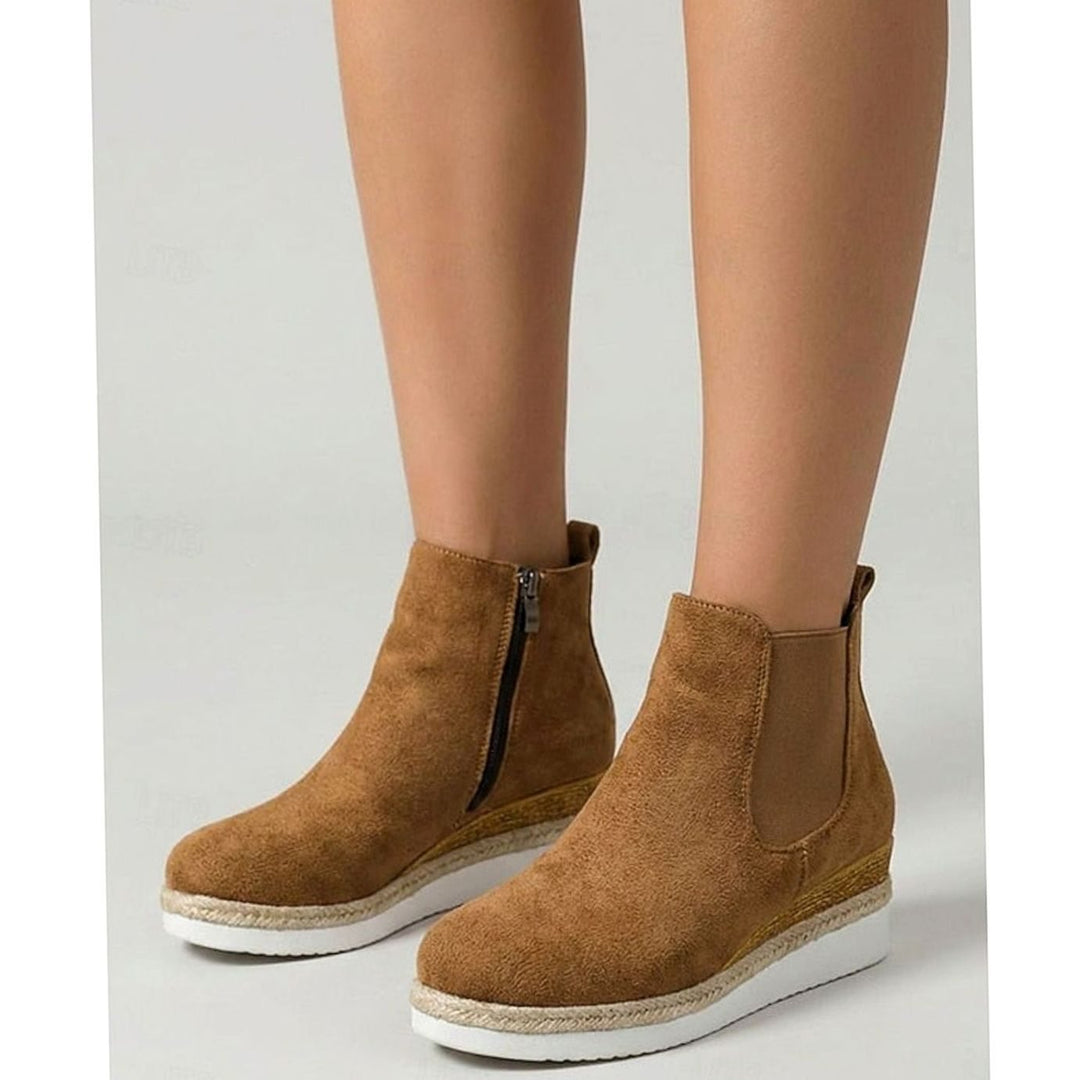 Women's Suede Wedge Ankle Boots Zipper Side-Panel Booties