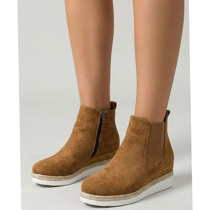 Women's Suede Wedge Ankle Boots Zipper Side-Panel Booties