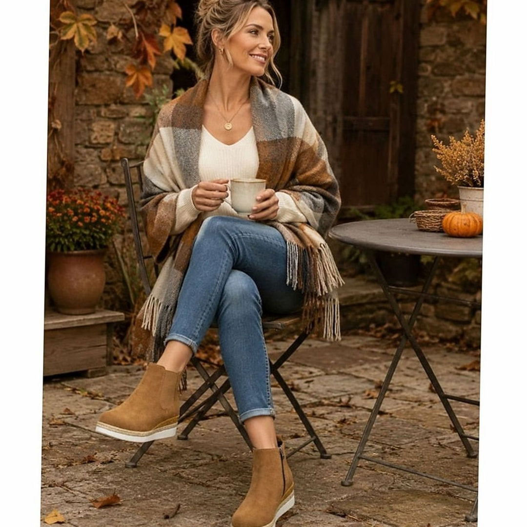 Women's Suede Wedge Ankle Boots Zipper Side-Panel Booties