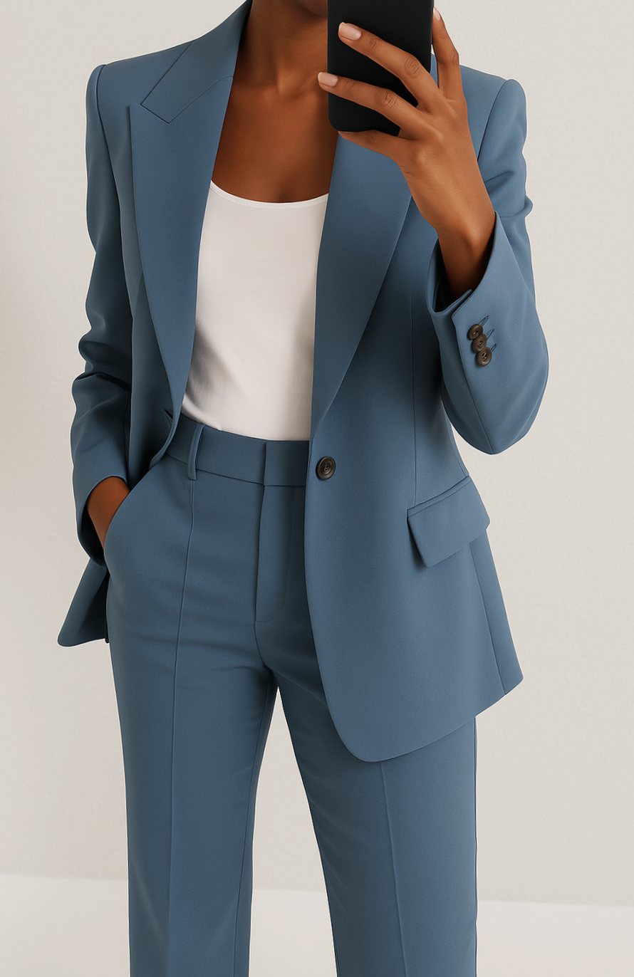 Women's Tailored Blazer Pants Suit Set - Blue