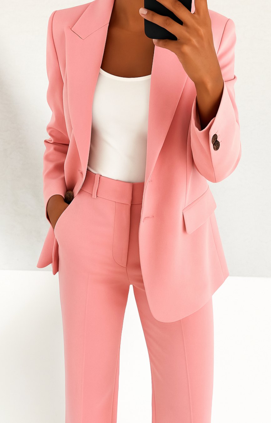 Women's Tailored Blazer Pants Suit Set - Pink