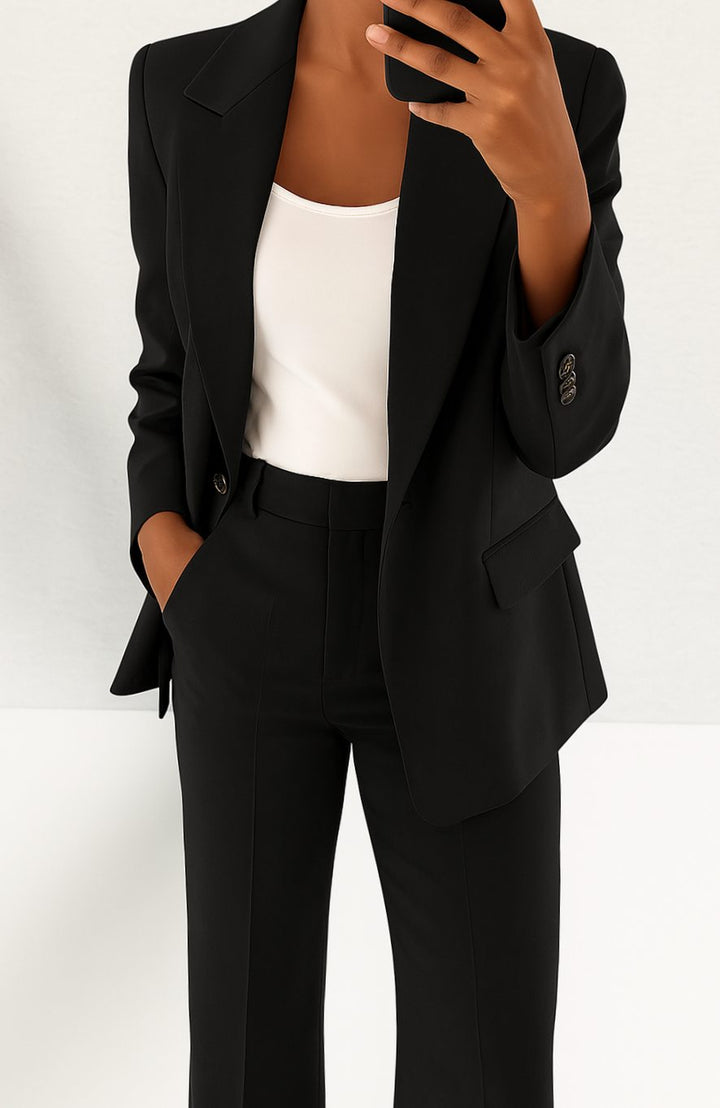 Women's Tailored Blazer Pants Suit Set - Black