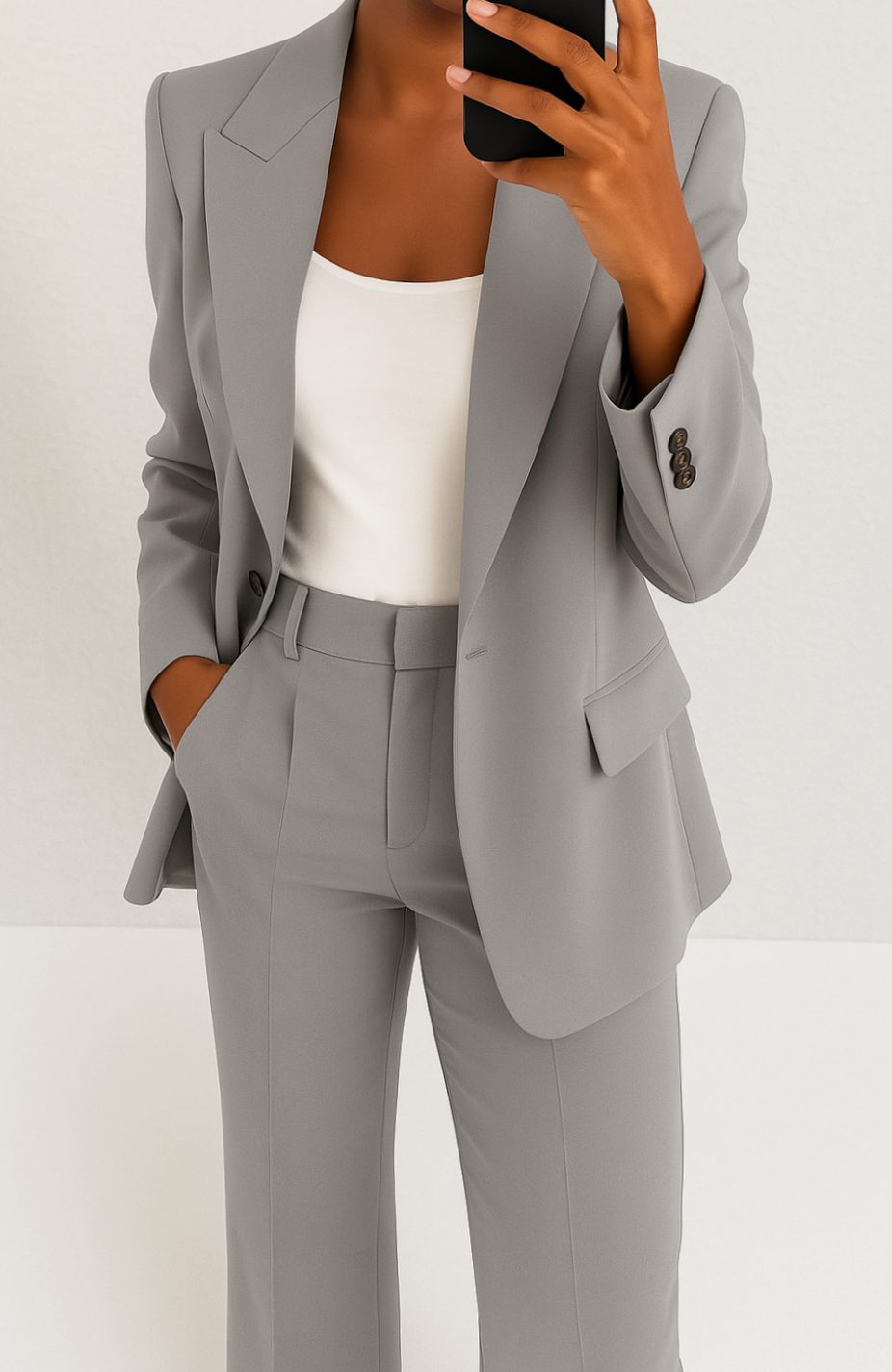 Women's Tailored Blazer Pants Suit Set - Gray