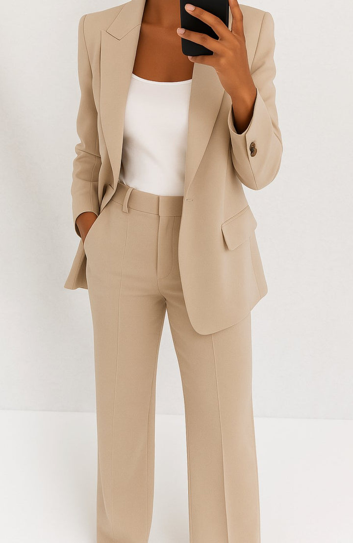Women's Tailored Blazer Pants Suit Set - Beige