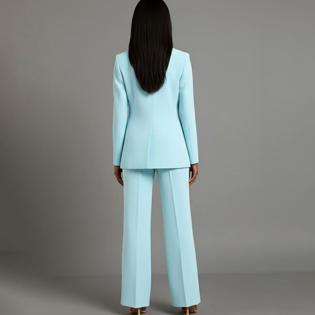 Women's Tailored Single-Button Blazer Pants Suit Set