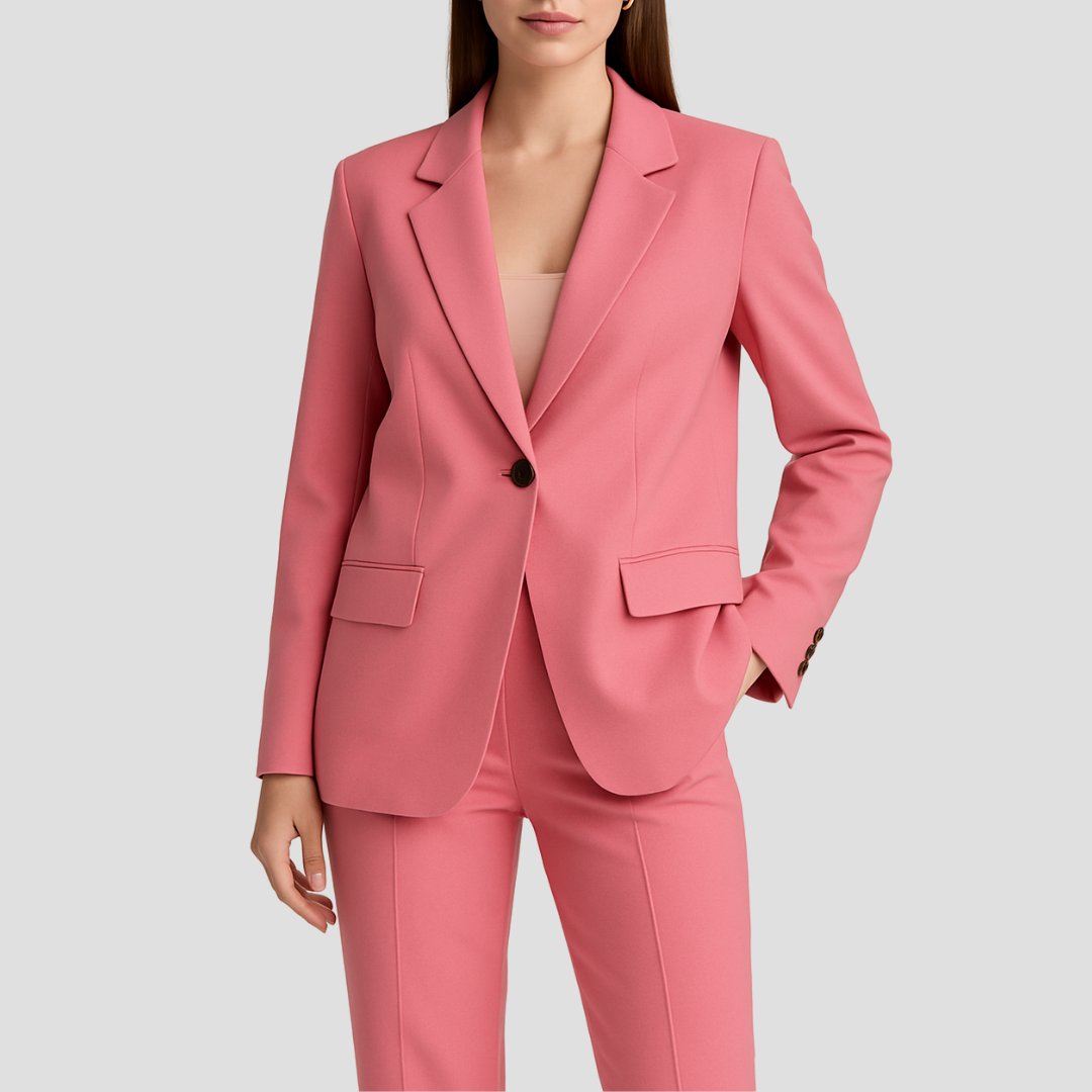 Women's Tailored Single-Button Blazer Straight-Leg Pants Two-Piece Suit - Pink