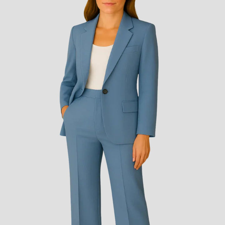 Women's Tailored Single-Button Blazer Straight-Leg Pants Two-Piece Suit - Blue