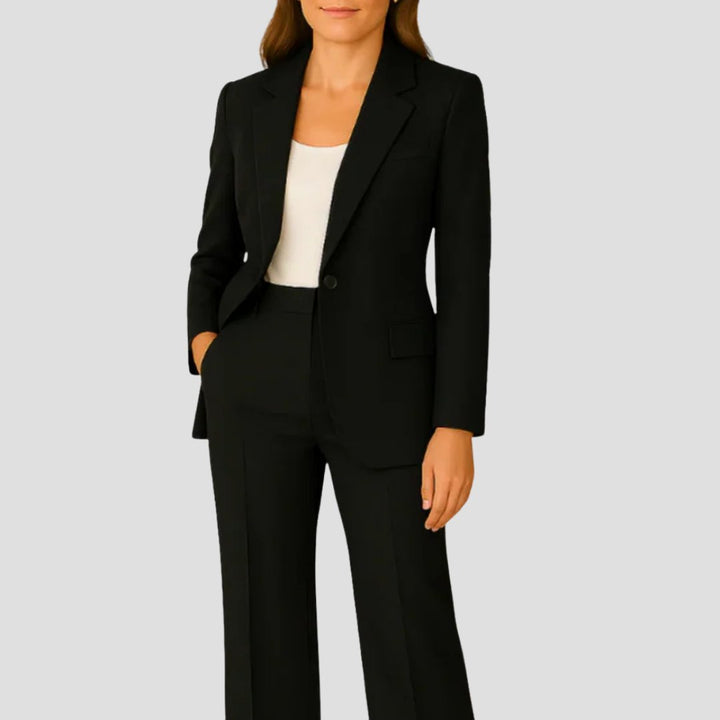 Women's Tailored Single-Button Blazer Straight-Leg Pants Two-Piece Suit - Black