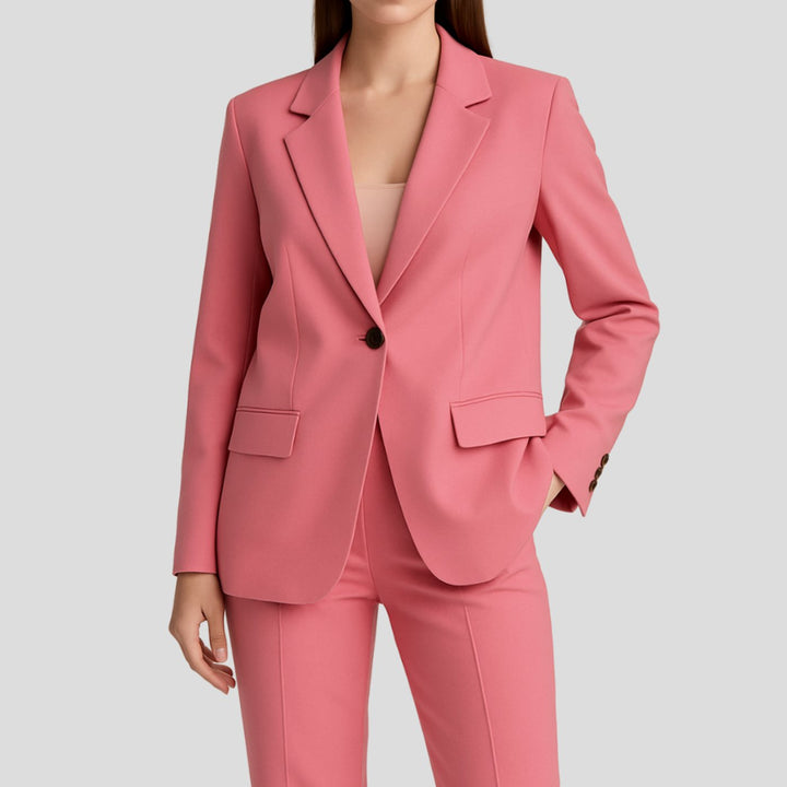Women's Tailored Single-Button Blazer Suit Set Straight-Leg Pants - Pink