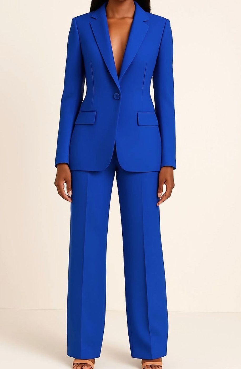 Women's Tailored Single-Button Wide-Leg Blazer Suit Set - Blue