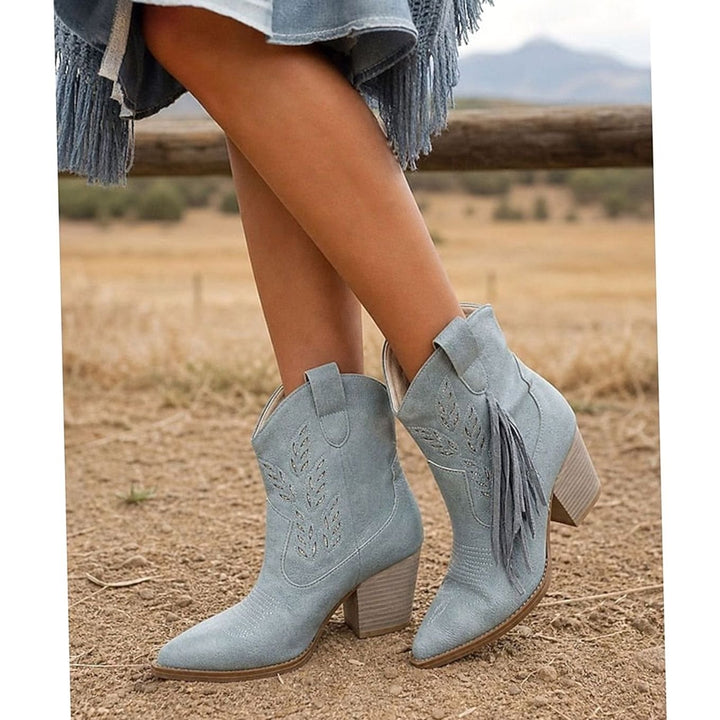 Women's Tasseled Western Cowboy Ankle Boots Block Heel