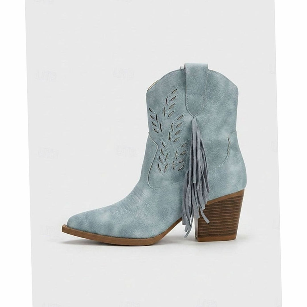 Women's Tasseled Western Cowboy Ankle Boots Block Heel