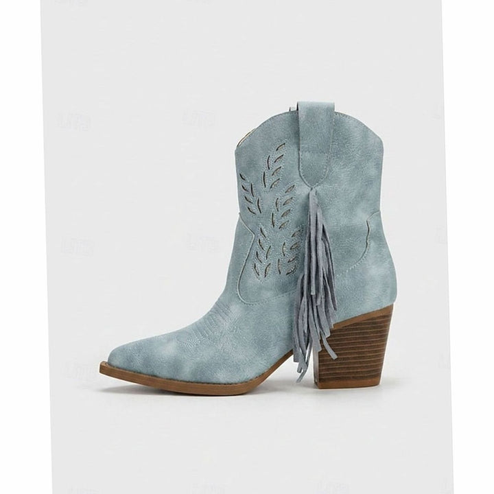 Women's Tasseled Western Cowboy Ankle Boots Block Heel