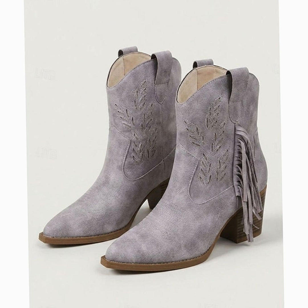 Women's Tasseled Western Cowboy Ankle Boots Block Heel - Purple