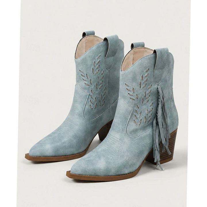 Women's Tasseled Western Cowboy Ankle Boots Block Heel - Blue