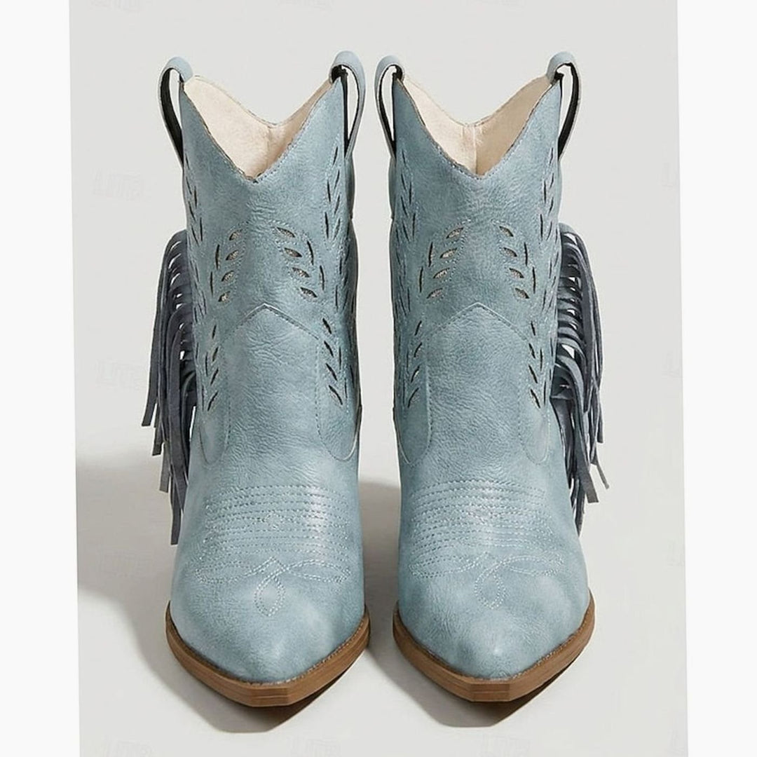 Women's Tasseled Western Cowboy Ankle Boots Block Heel