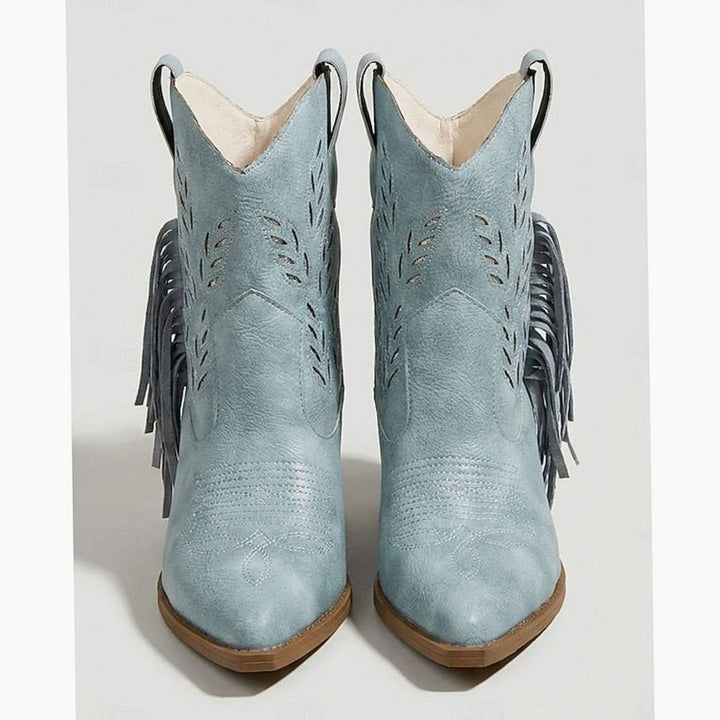 Women's Tasseled Western Cowboy Ankle Boots Block Heel