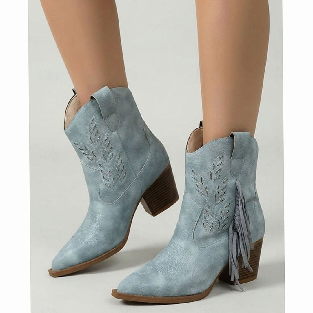 Women's Tasseled Western Cowboy Ankle Boots Block Heel