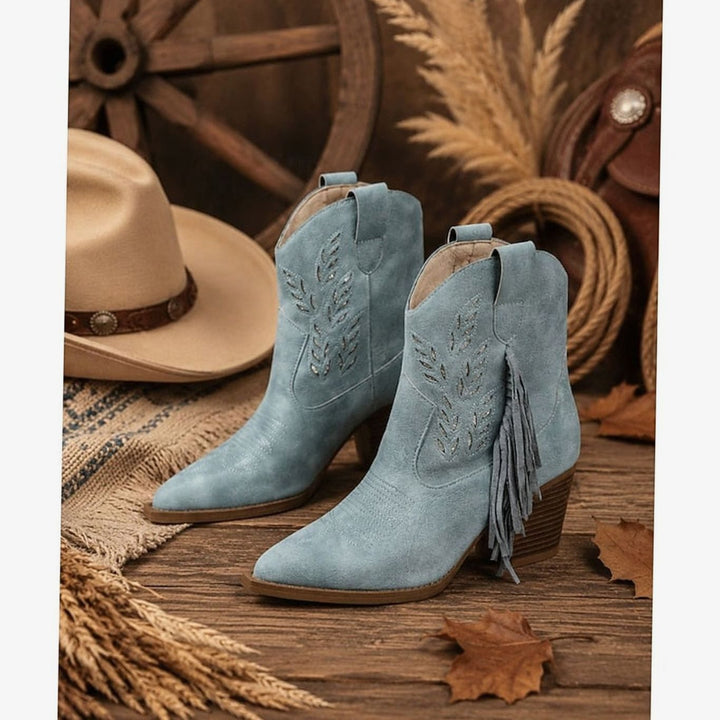 Women's Tasseled Western Cowboy Ankle Boots Block Heel