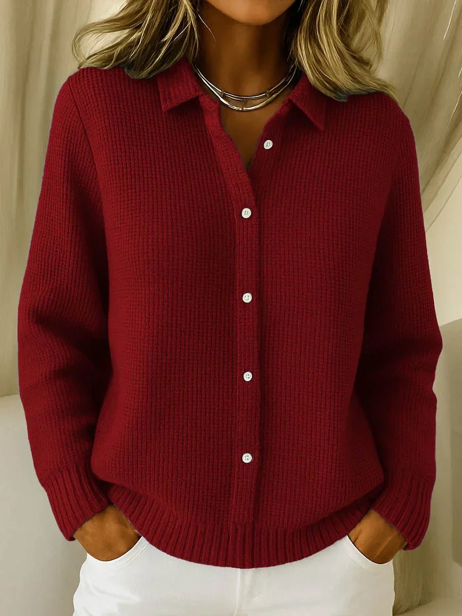 Women's Textured Button-Down Knit Sweater Cardigan - Wine Red
